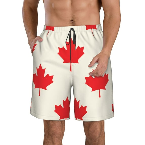 Disketp Men'S Swim Trunks Hawaiian Breathable Surf Beach Swimsuits Mesh Lining Beach Shorts With Pockets-Happy Canada Day