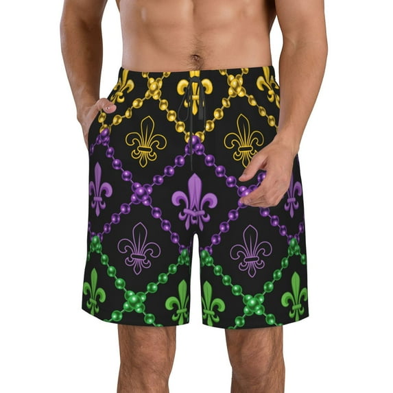 Disketp Men'S Swim Trunks Hawaiian Breathable Surf Beach Swimsuits Mesh Lining Beach Shorts With Pockets-Mardi Gra Geometric