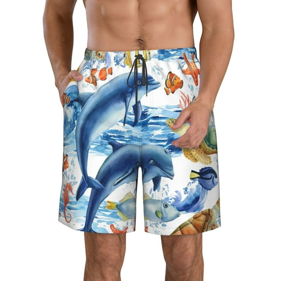 Disketp Men'S Swim Trunks Hawaiian Breathable Surf Beach Swimsuits Mesh Lining Beach Shorts With Pockets-Marine Animals