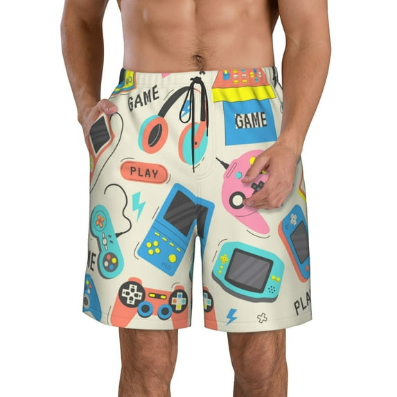 Disketp Men'S Swim Trunks Hawaiian Breathable Surf Beach Swimsuits Mesh Lining Beach Shorts With Pockets-Playing Video Games