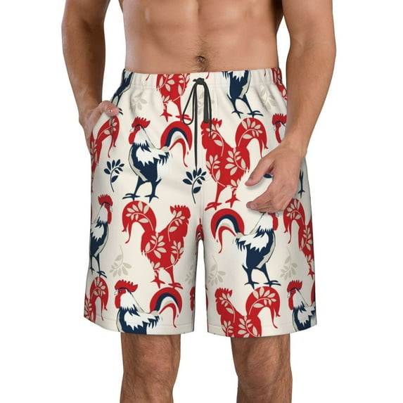 Disketp Men'S Swim Trunks Hawaiian Breathable Surf Beach Swimsuits Mesh Lining Beach Shorts With Pockets-Roosters