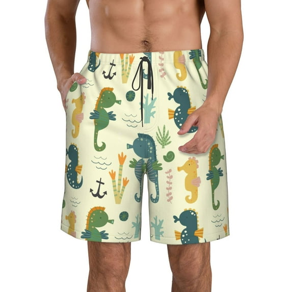 Disketp Men'S Swim Trunks Hawaiian Breathable Surf Beach Swimsuits Mesh Lining Beach Shorts With Pockets-Seahorse