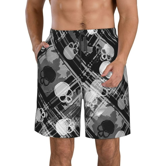 Disketp Men'S Swim Trunks Hawaiian Breathable Surf Beach Swimsuits Mesh Lining Beach Shorts With Pockets-Seamless Pattern With Skulls