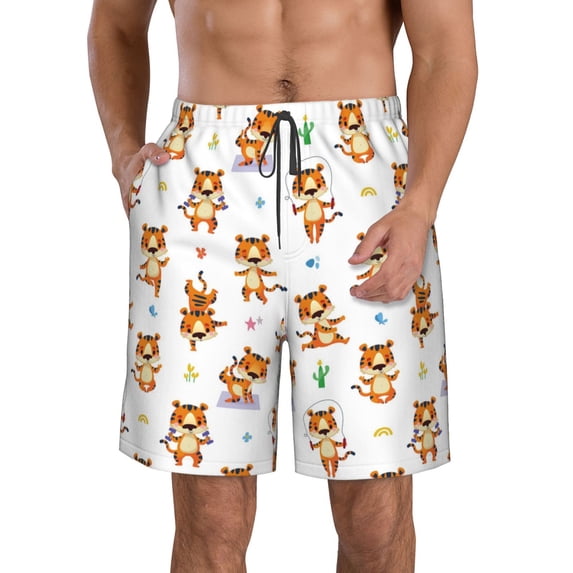 Disketp Men'S Swim Trunks Hawaiian Breathable Surf Beach Swimsuits Mesh Lining Beach Shorts With Pockets-Tigers Go In For Sports