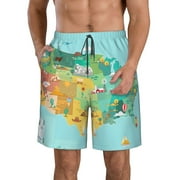 Disketp Men'S Swim Trunks Hawaiian Breathable Surf Beach Swimsuits Mesh Lining Beach Shorts With Pockets-Usa Tourist Map With Famous Landmarks