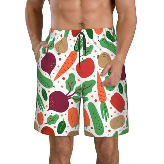 Disketp Men'S Swim Trunks Hawaiian Breathable Surf Beach Swimsuits Mesh Lining Beach Shorts With Pockets-Vegetables