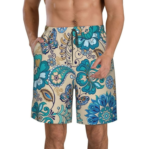 Disketp Men'S Swim Trunks Hawaiian Breathable Surf Beach Swimsuits Mesh Lining Beach Shorts With Pockets-Vintage Floral Butterflies
