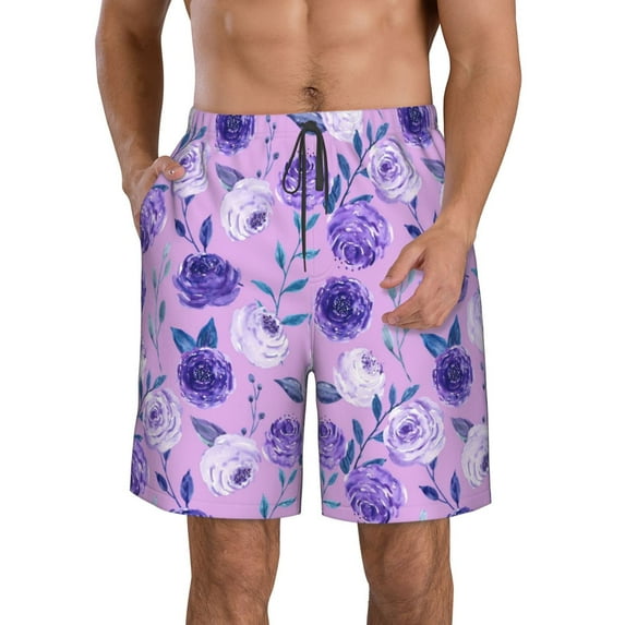 Disketp Men'S Swim Trunks Hawaiian Breathable Surf Beach Swimsuits Mesh Lining Beach Shorts With Pockets-Violet