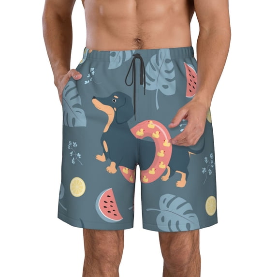 Disketp Men'S Swim Trunks Hawaiian Breathable Surf Beach Swimsuits Mesh Lining Beach Shorts With Pockets-Watermelons Dachshunds