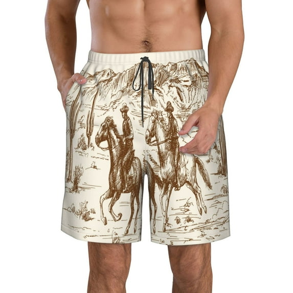 Disketp Men'S Swim Trunks Hawaiian Breathable Surf Beach Swimsuits Mesh Lining Beach Shorts With Pockets-Western Desert Cowboys1