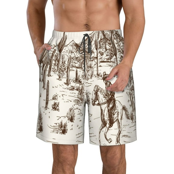 Disketp Men'S Swim Trunks Hawaiian Breathable Surf Beach Swimsuits Mesh Lining Beach Shorts With Pockets-Western Desert Cowboys3