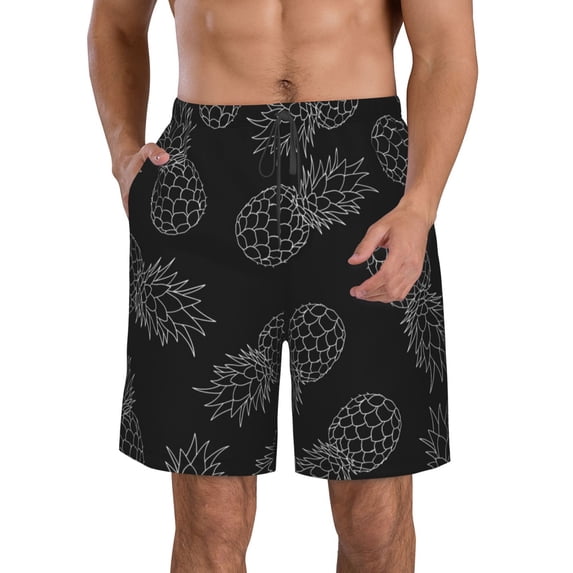 Disketp Men'S Swim Trunks Hawaiian Breathable Surf Beach Swimsuits Mesh Lining Beach Shorts With Pockets-White Pineapples