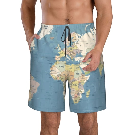Disketp Men'S Swim Trunks Hawaiian Breathable Surf Beach Swimsuits Mesh Lining Beach Shorts With Pockets-World Map