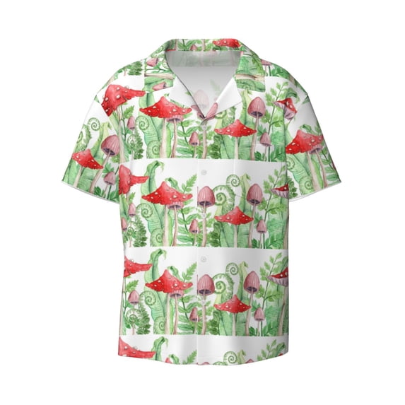 Disketp Men's Hawaiian Amanita Fly Agaric Print Shirts Button Down Holiday Beach Shirts-4X-Large