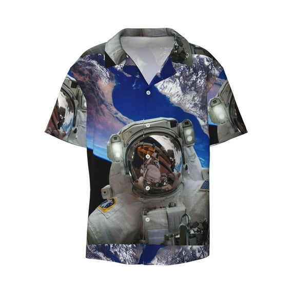 Disketp Men's Hawaiian Astronaut in Outer Space Print Shirts Button Down Holiday Beach Shirts-XX-Large