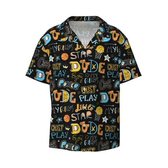 Disketp Men's Hawaiian Basketball Print Shirts Button Down Holiday Beach Shirts-XX-Large