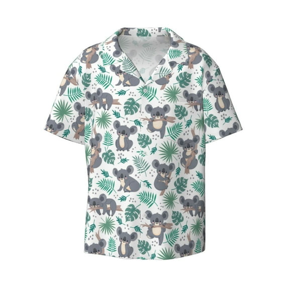 Disketp Men's Hawaiian Bears and Tropical Leaves Print Shirts Button Down Holiday Beach Shirts-3X-Large