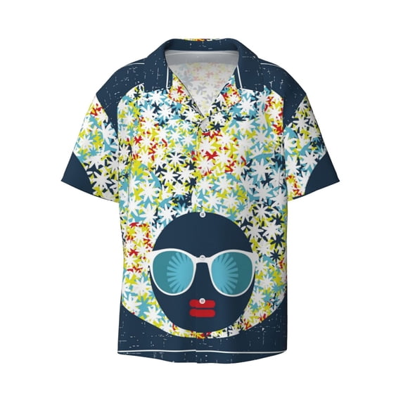 Disketp Men's Hawaiian Black Head Woman with Marijuana Hair Print Shirts Button Down Holiday Beach Shirts-4X-Large