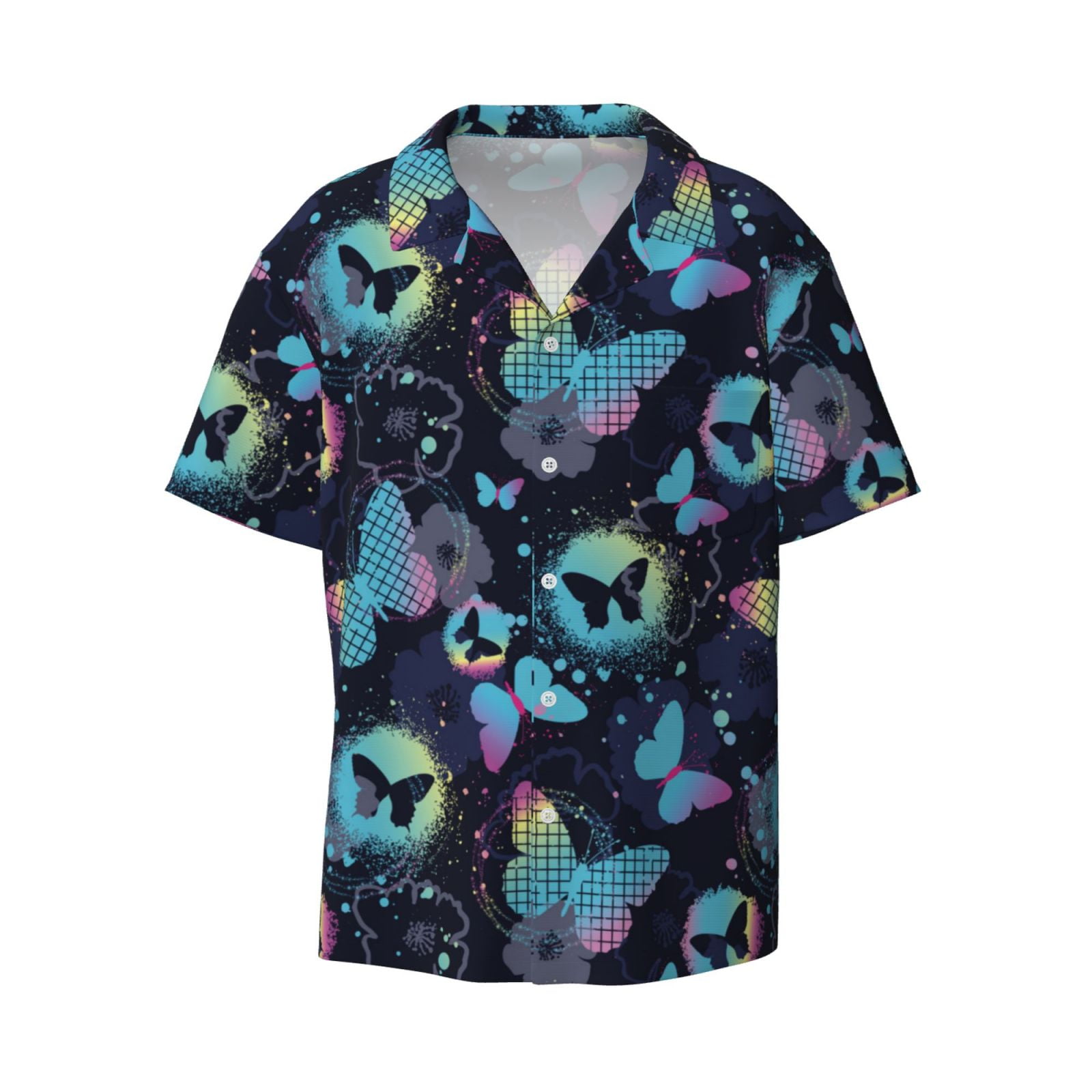 Disketp Men's Hawaiian Blue Butterfly Print Shirts Button Down Holiday