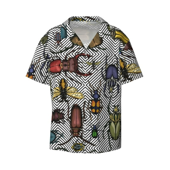 Disketp Men's Hawaiian Bright Insects Print Shirts Button Down Holiday Beach Shirts-X-Large