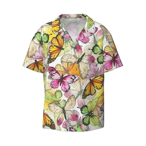 Disketp Men's Hawaiian Butterflies2 Print Shirts Button Down Holiday Beach Shirts-X-Large