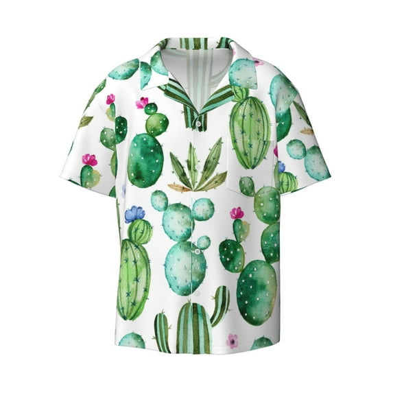 Disketp Men's Hawaiian Cactus Plants1 Print Shirts Button Down Holiday Beach Shirts-3X-Large