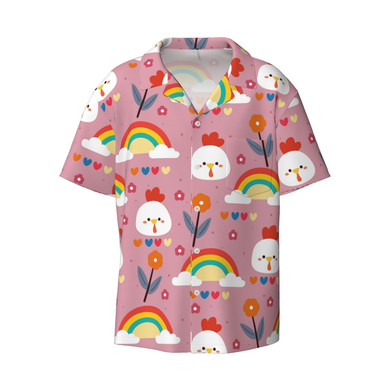 Disketp Men's Hawaiian Cartoon Chicken Print Shirts Button Down Holiday