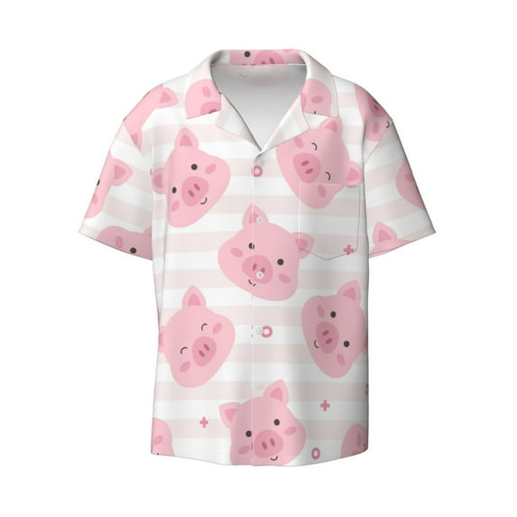 Disketp Men's Hawaiian Cartoon Pig Print Shirts Button Down Holiday Beach Shirts-Small
