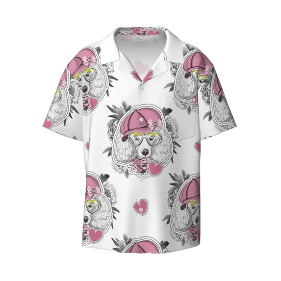 Disketp Men's Hawaiian Cartoon Poodle Dog Print Shirts Button Down Holiday Beach Shirts-XX-Large