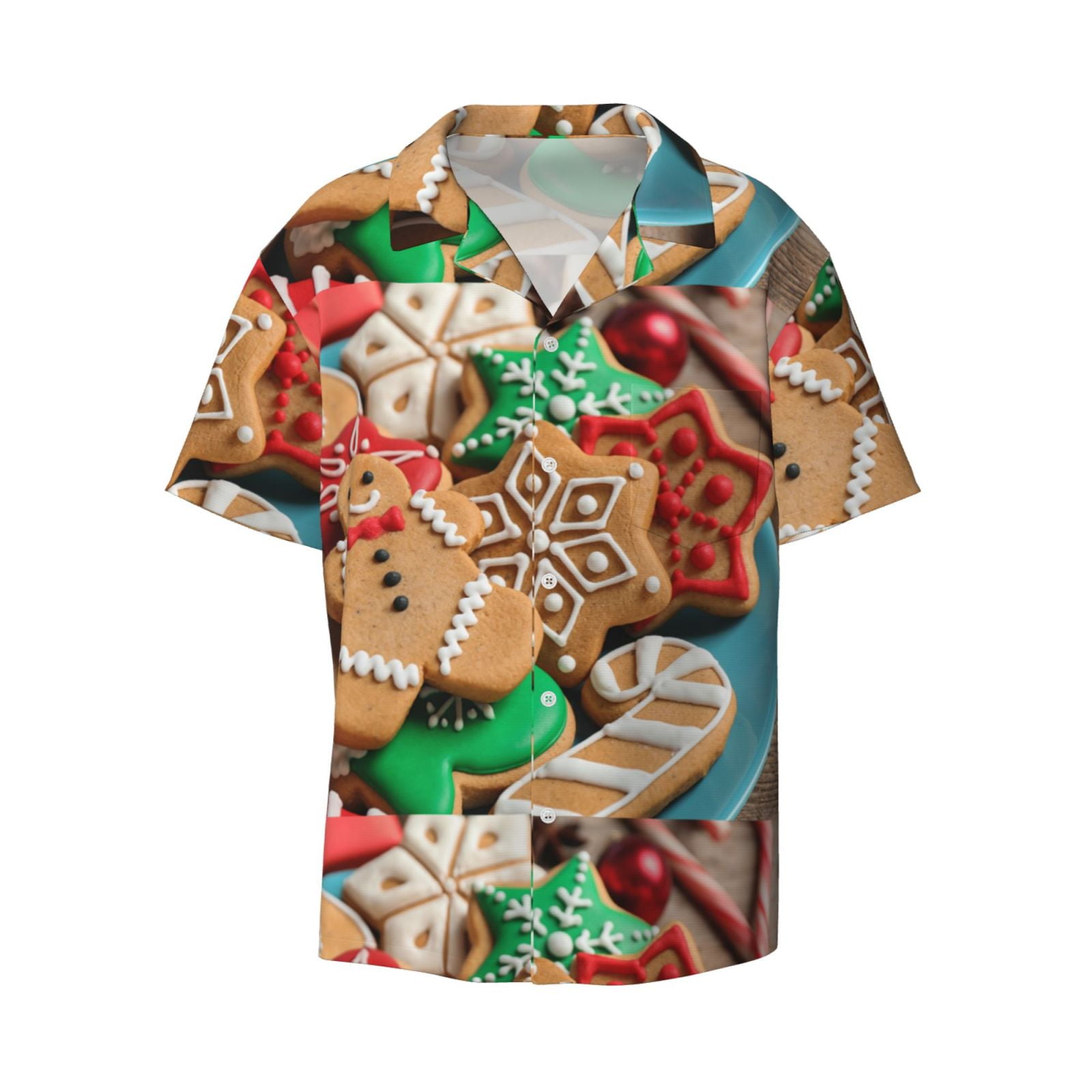 Disketp Men's Hawaiian Christmas Cookies Print Shirts Button Down ...