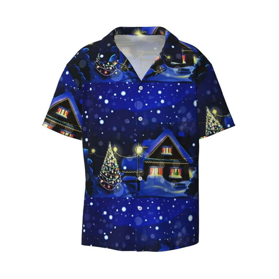 Disketp Men's Hawaiian Christmas Night Print Shirts Button Down Holiday Beach Shirts-Large