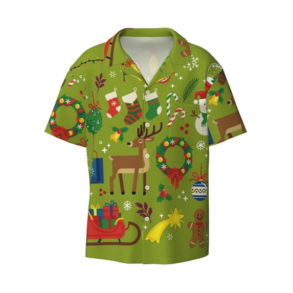 Disketp Men's Hawaiian Christmas Print Shirts Button Down Holiday Beach Shirts-X-Large