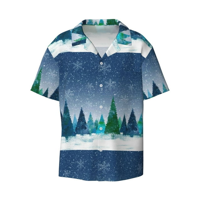 Disketp Men's Hawaiian Christmas Trees Print Shirts Button Down Holiday ...