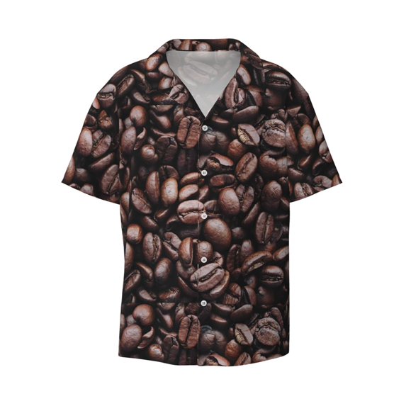 Disketp Men's Hawaiian Coffee Bean Print Shirts Button Down Holiday Beach Shirts-XX-Large