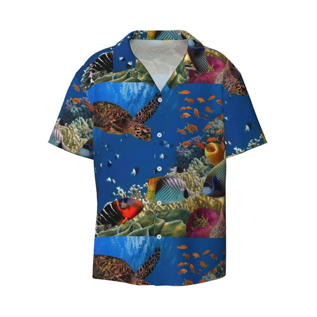 Disketp Men's Hawaiian Colorful Coral Reef Print Shirts Button Down ...