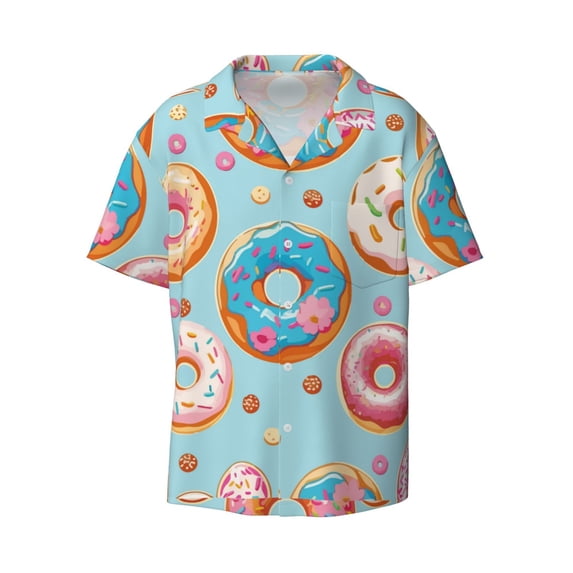 Disketp Men's Hawaiian Colorful Donut Print Shirts Button Down Holiday Beach Shirts-Small
