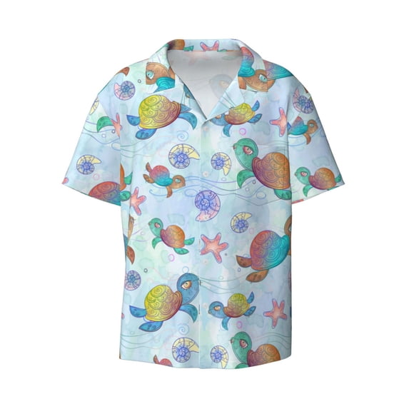 Disketp Men's Hawaiian Colorful Sea Turtle Print Shirts Button Down Holiday Beach Shirts-XX-Large