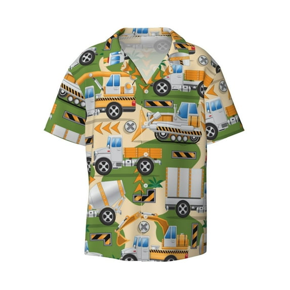 Disketp Men's Hawaiian Construction Machinery1 Print Shirts Button Down Holiday Beach Shirts-Small