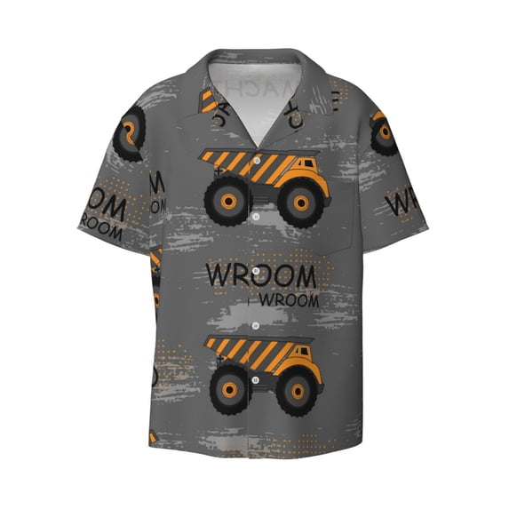 Disketp Men's Hawaiian Construction Machines Print Shirts Button Down Holiday Beach Shirts-X-Large