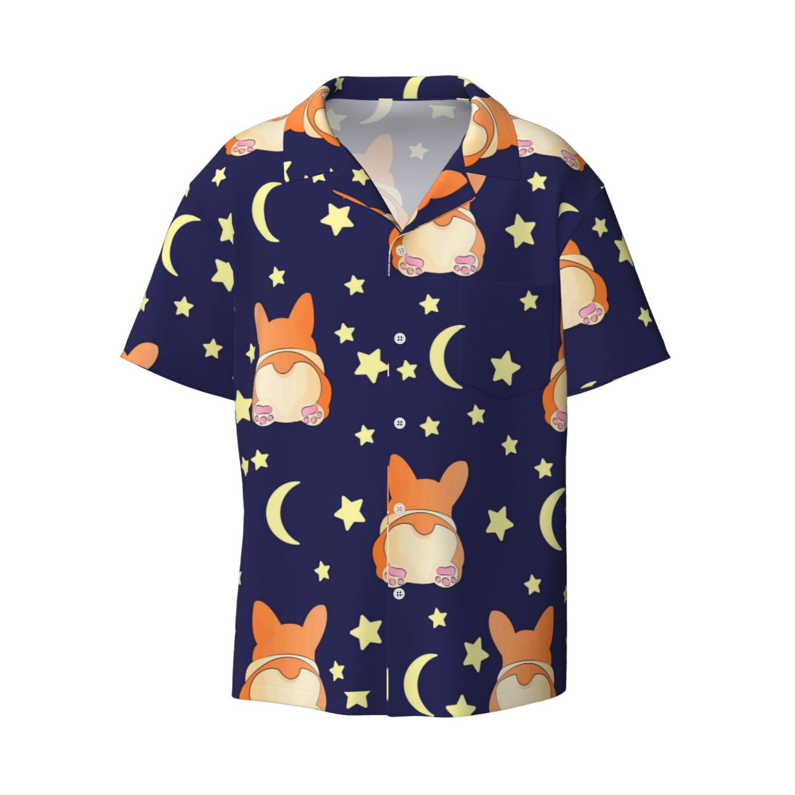 Disketp Men's Hawaiian Corgi Lying With Moons And Stars Print Shirts ...