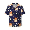 thumbnail image 1 of Disketp Men's Hawaiian Corgi Lying With Moons And Stars Print Shirts Button Down Holiday Beach Shirts-Small, 1 of 7