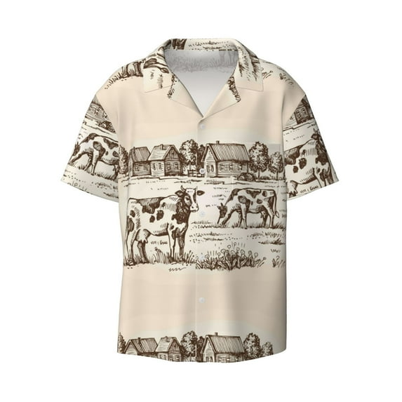 Disketp Men's Hawaiian Cows On The Farm Print Shirts Button Down Holiday Beach Shirts-X-Large