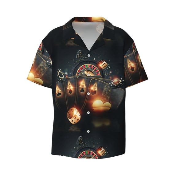 Disketp Men's Hawaiian Creative Casino Print Shirts Button Down Holiday Beach Shirts-4X-Large