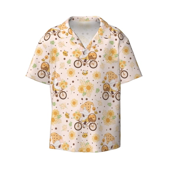 Disketp Men's Hawaiian Cute Bee Gnome Print Shirts Button Down Holiday Beach Shirts-XX-Large