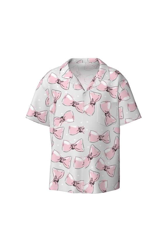Men's Hawaiian Cute Bow Tie Print Shirts Button Down Holiday Beach Shirts-Small