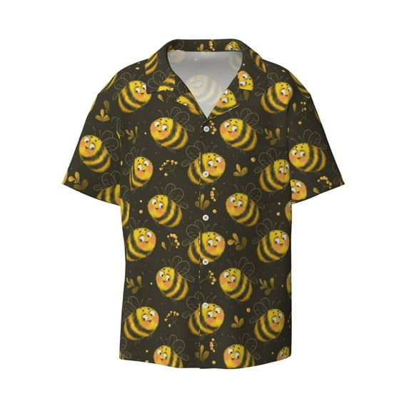Disketp Men's Hawaiian Cute Cartoon Bees Print Shirts Button Down Holiday Beach Shirts-4X-Large
