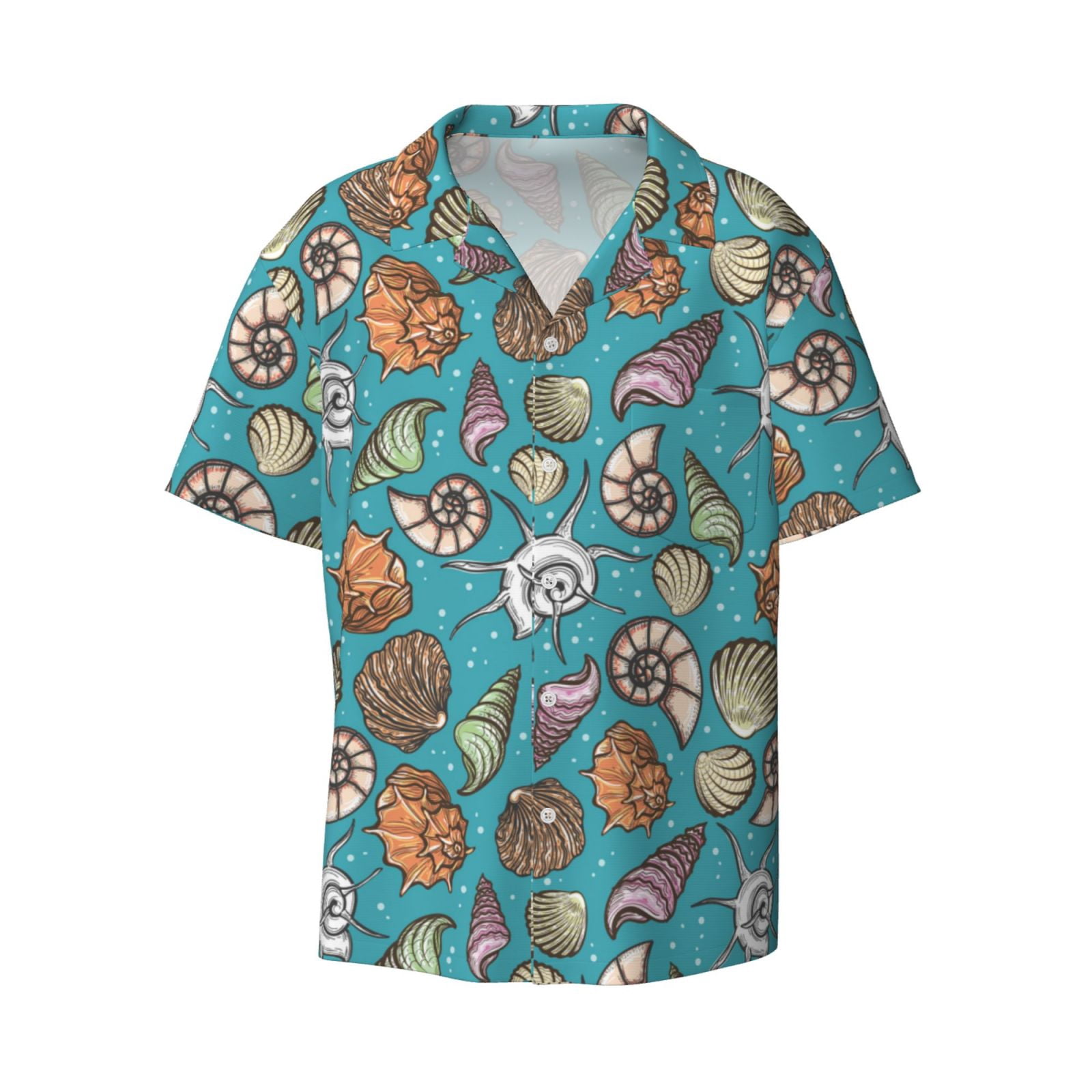 Disketp Men's Hawaiian Cute Conch Print Shirts Button Down Holiday