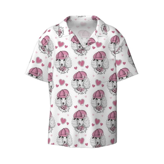 Disketp Men's Hawaiian Cute Poodle Dog Print Shirts Button Down Holiday Beach Shirts-Small
