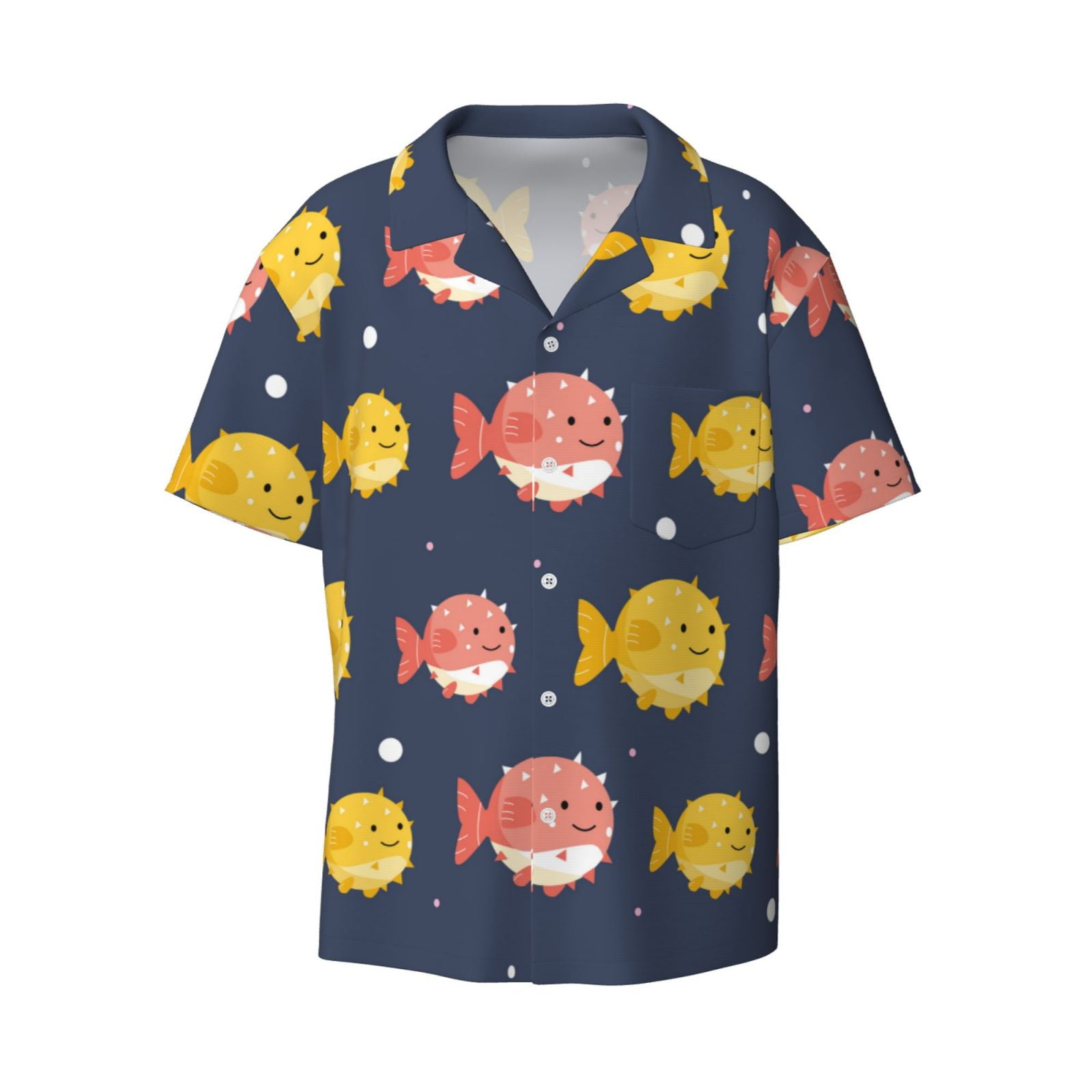 Disketp Men's Hawaiian Cute Puffer Fish Print Shirts Button Down ...