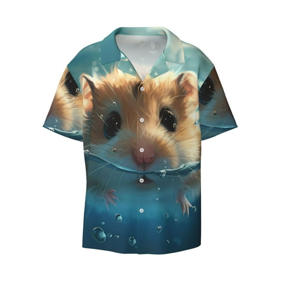 Disketp Men's Hawaiian Cute Swimming Guinea Pig Print Shirts Button Down Holiday Beach Shirts-XX-Large